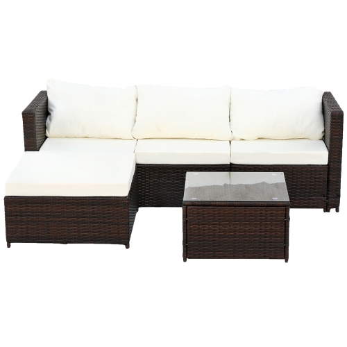 

[US Warehouse] 2 in 1 Rattan Terrace Sofa Chair Coffee Table Furniture Set(Beige)