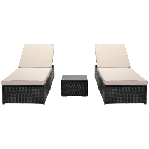 

[US Warehouse] 3 in 1 Outdoor Rattan Adjustable Recliner with Cushion + Side Table Set