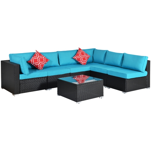 

[US Warehouse] 23 in 1 Outdoor Rattan Sectional Cushioned Free Combination Six-seat Sofa + CoffeeTable + 2 Pillows Furniture Set(Blue)