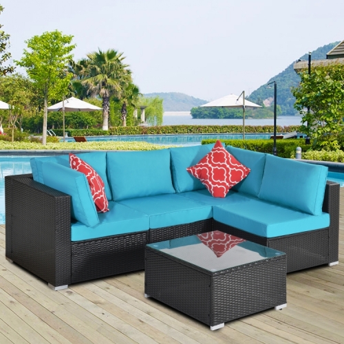 

[US Warehouse] 17 in 1 Outdoor Rattan Sectional Cushioned Free Combination Four-seat Sofa + CoffeeTable + 2 Pillows Furniture Set(Blue)