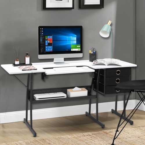 

[US Warehouse] Liftable Sewing Table Computer Desk with Open Shelf & 3 Non-woven Drawers, Size: 153 x 74 x 60cm