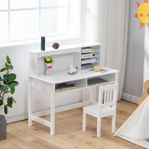 

[US Warehouse] 2 in 1 A-style Painted Wooden Student Desk with Book Holder & Storage Shelf + Chair Set