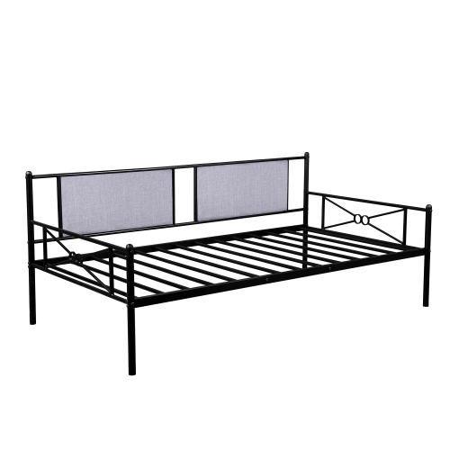 

[US Warehouse] Household Metal Daybed with Upholstered Sideboard (Black)