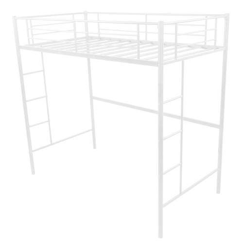 

[US Warehouse] Household Loft Twin Metal Pipe Bed Frame with Two-side Ladders (White)