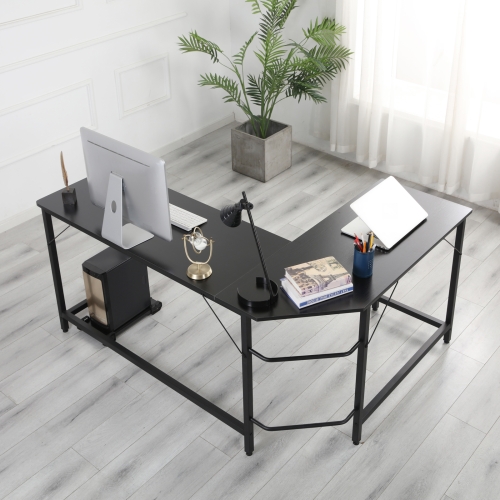 

[US Warehouse] Home Office School L-Shape Corner Table Computer Desk (Black)