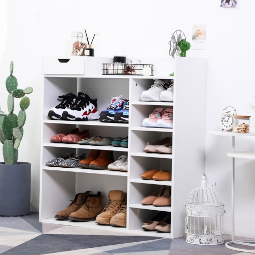 

[US Warehouse] Modern Design Multi-layer Wooden Entryway Hallway Shoes Racks Storage Stand with Drawer (White)