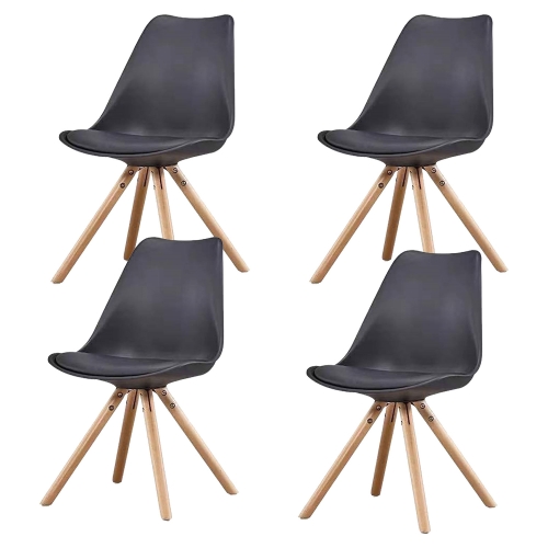 

[EU Warehouse] 4 PCS Retro Dining Room Tulip Chairs with Wooden Legs and Seat Cushions(Black)