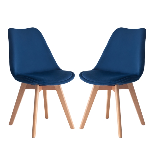 

[EU Warehouse] 2 PCS Vintage Velvet Dining Room Tulip Chairs(Blue)