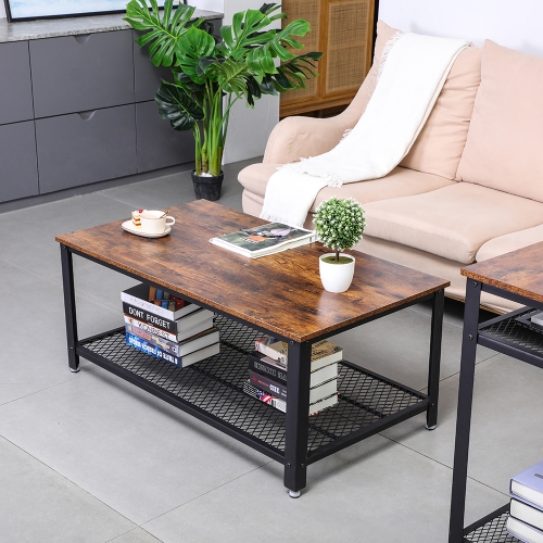 

[US Warehouse] Metal Frame Square Wooden Living Room Coffee Table with Grid Storage Shelf, Size: 41.7 x 23.6 x 18.1 inch