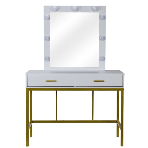 

[US Warehouse] Steel Frame Dressing Table with Mirror & Light Bulb & Drawer, Size: 100x45x85cm