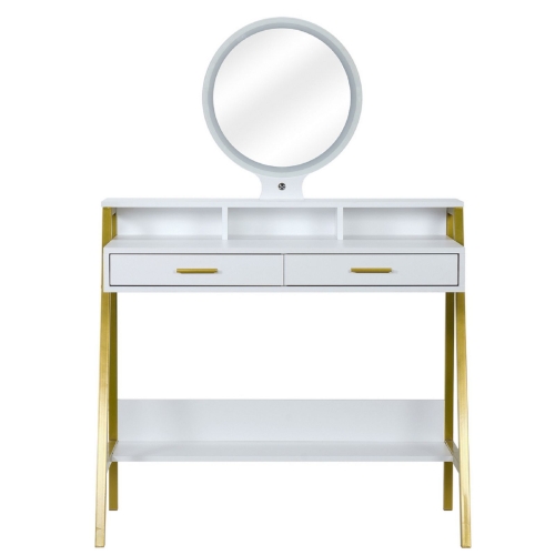 

[US Warehouse] Steel Frame Dressing Table with Mirror & LED Light & Drawer, Size: 90x50x90cm