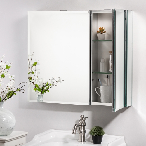 

[US Warehouse] Aluminum Wall-mounted Single Door Bathroom Mirror Cabinet with Adjustable Shelf, Size: 30 x 26 inch