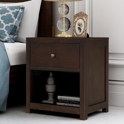 

[US Warehouse] Retro Solid Wood Bedside Table with Drawer & Open Shelf, Size: 25 x 22 x 17 inch