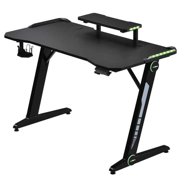 

[EU Warehouse] Large Gaming Computer Table with LED Lighting & Monitor Stand & Cup Holder & Earphone Holder, Size: 120 x 89 x 60 cm