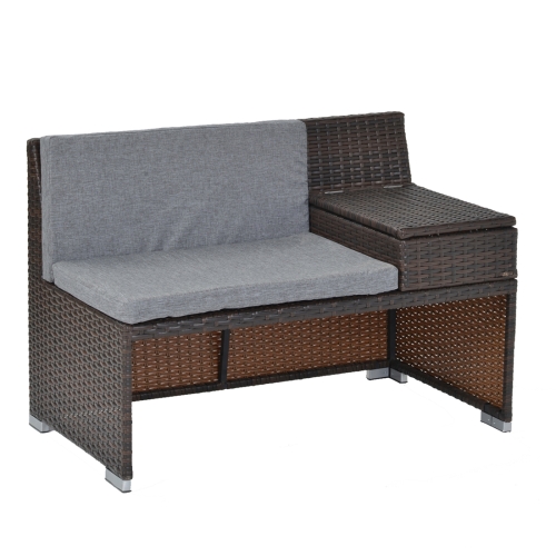 

[JPN Warehouse] 4 in 1 Rattan Table + Chairs + Two-seat Sofa with Storage Box & Cushion Garden Furniture Set(Grey)
