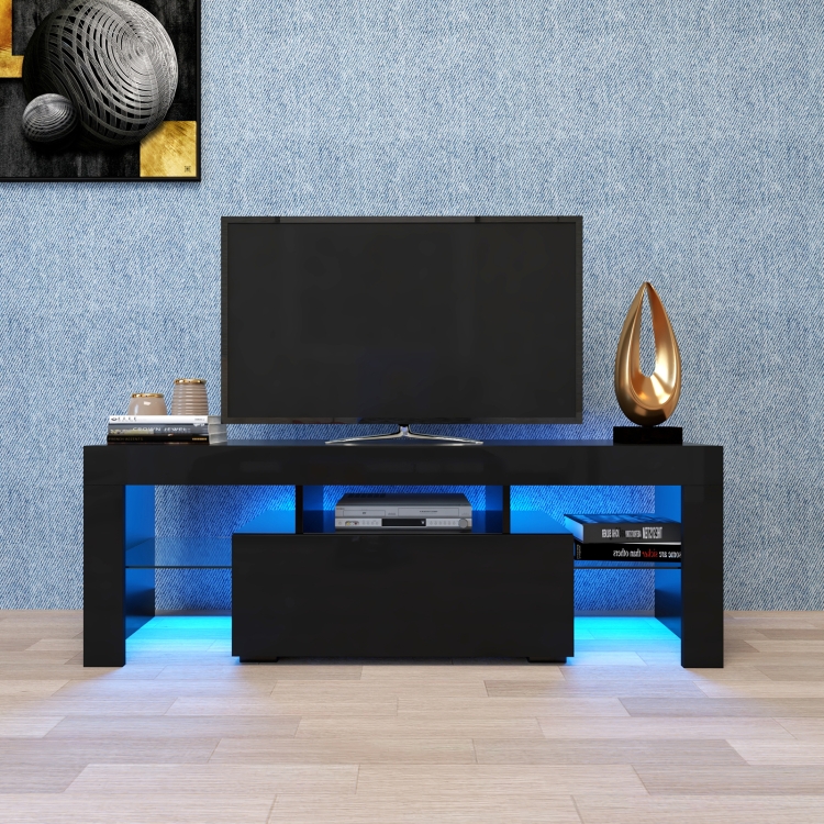 

[US Warehouse] Lounge Room Living Room and Bedroom TV Cabinet with LED Lights, Size: 51.2x13.8x17.7 inch(Black)