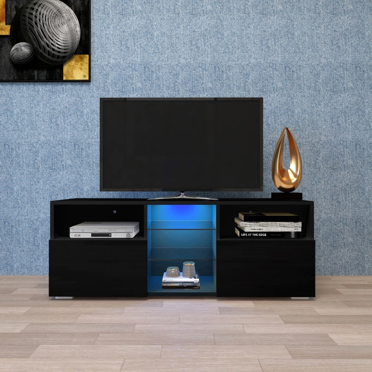 

[US Warehouse] Simpleness Creative Furniture High-Gloss TV Cabinet with LED Lights, Size: 47.2x13.8x17.7 inch(Black)