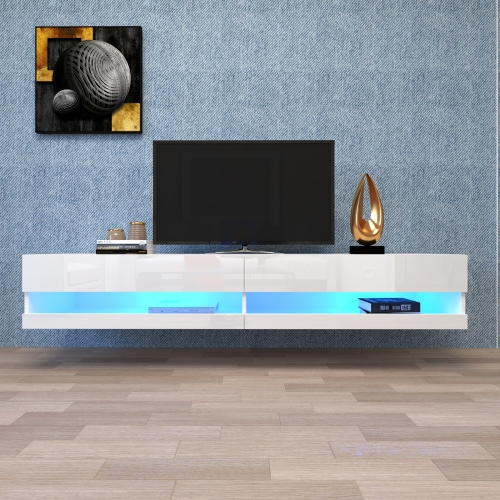 

[US Warehouse] Wall Mounted Floating TV Stand Cabinet with LED Light, Size: 70.9x16.5x11.8 inch(White+MDF)