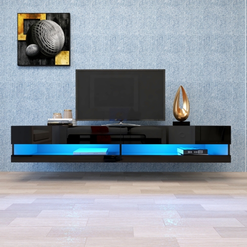 

[US Warehouse] Wall Mounted Floating TV Stand Cabinet with LED Light, Size: 70.9x16.5x11.8 inch(Black)