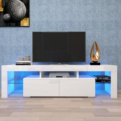 

[US Warehouse] Simpleness Creative Furniture High-Gloss TV Cabinet with LED Lights, Size: 63x13.8x17.7 inch(White+MDF)