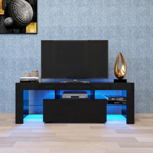 

[US Warehouse] Simpleness Creative Furniture High-Gloss TV Cabinet with LED Lights, Size: 51.2x13.8x17.7 inch(Black+MDF)