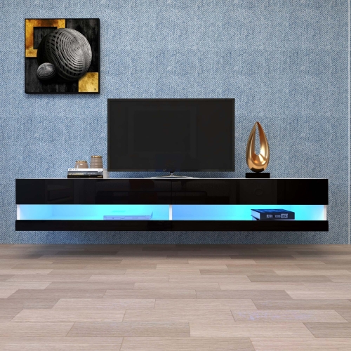 

[US Warehouse] Simpleness Creative Furniture High-Gloss Wall-mounted TV Cabinet with LED Lights, Size: 70.9x16.5x11.8 inch(Black+MDF)