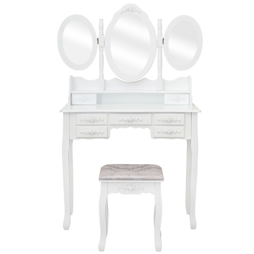 

[US Warehouse] MDF Three-fold Mirror Dressing Table Set with Seven Drawers, Size: 90x40x147cm