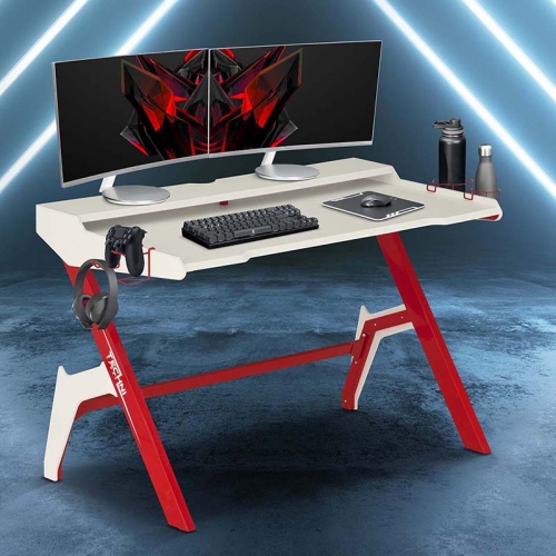 

[US Warehouse] Techni Sport Carbon Fiber MDF Computer Gaming Table, Size: 57.25 x 32 x 25.5 inch(Red)