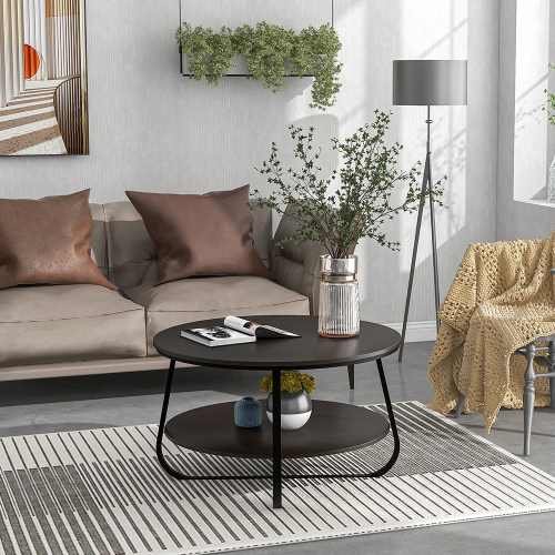 

[US Warehouse] Modern MDF Double-layer Round Coffee Table with Crossed Leg, Size: 31.5 x 31.5 x 19.5 inch