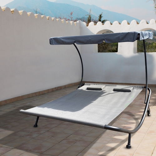 

[US Warehouse] Patio Outdoor Adjustable Double Chaise Lounge Wheeled Hammock Bed (Grey)