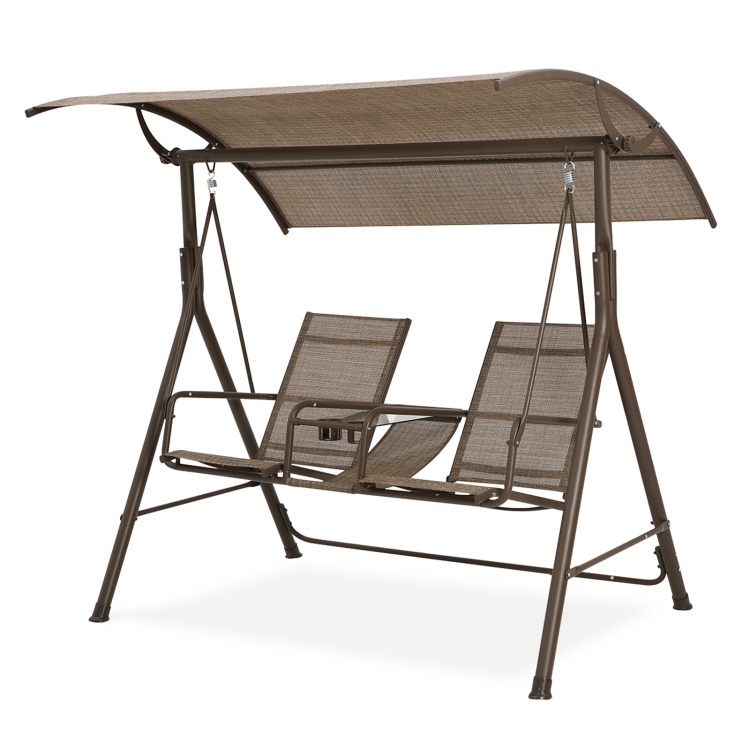 

[US Warehouse] Outdoor Garden Terrace Adjustable Double People Swing Bench (Brown)