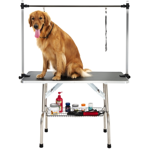 

[UK Warehouse] Portable Adjustable Stainless Steel Dog Pet Grooming Table Dresser, Size: 115x55x79cm (Black)