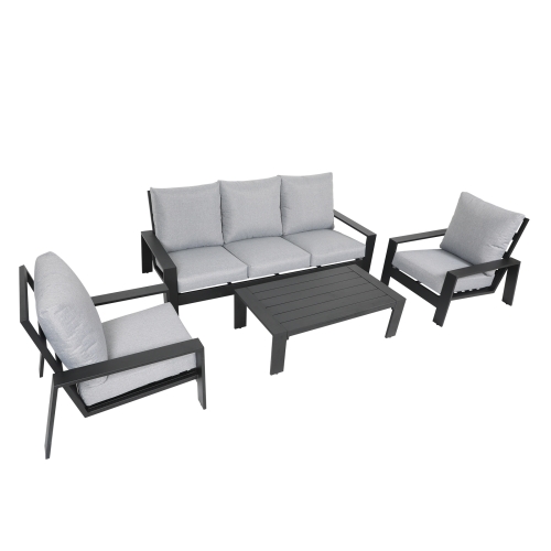 

[US Warehouse] 4 in 1 Three-seat Sofa + Coffee Table + 2 Single Sofa Chairs Aluminum Patio Sofa Set