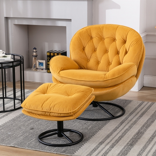 

[US Warehouse] Living Room Single Upholstered Velvet Sofa Chair Swivel TV Chair with Footrest, Chair Size: 33.78 x 33.50 x 31.73 inch(Yellow)