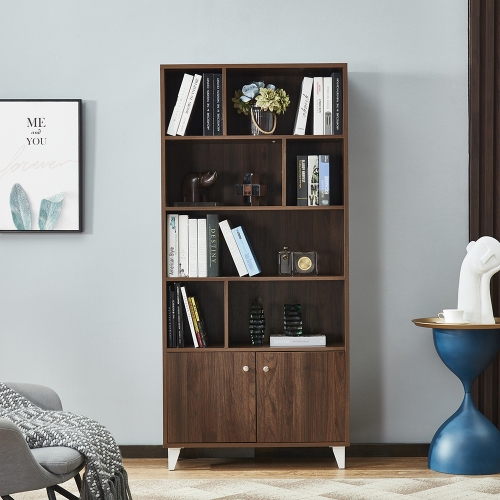 

[US Warehouse] 5-layer Wooden Bookshelf with Double Doors, Size: 68 x 31.5 x 12 inch(Walnut)