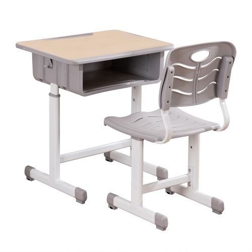 

[US Warehouse] Wood Texture Adjustable Students Children Desk and Chairs, Size: 60x 45x67.5-76cm