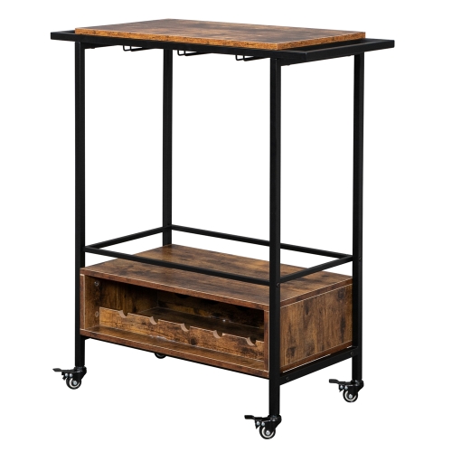 

[US Warehouse] Removable Iron Wood Craft Dining Car with Small Wood Grid, Size: 33.8x14.9x36.19 inch