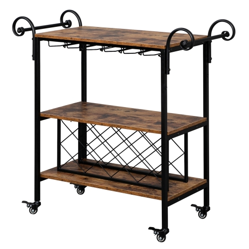 

[US Warehouse] Movable Iron Wood Wine Cart with Two-Layer Shelf & Double-Armrest, Size: 38.20x15.56x34.25 inch
