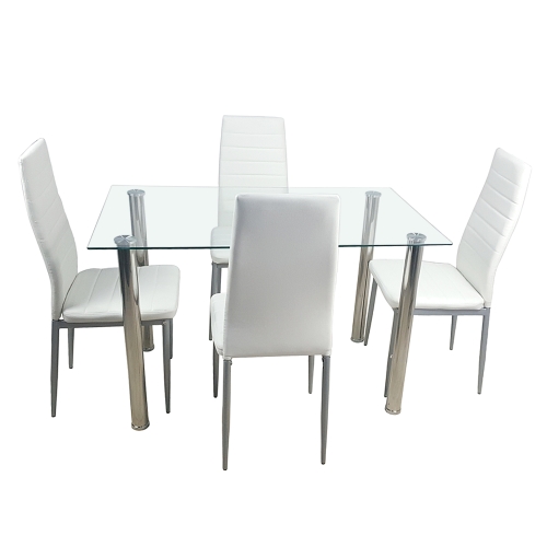 

[US Warehouse] 110cm Dining Table Set Tempered Glass Dining Table with 4 PCS Chairs