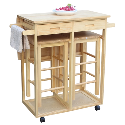 

[US Warehouse] Foldable Square Solid Wood Dining Car With 2 Square Stools(Wood)