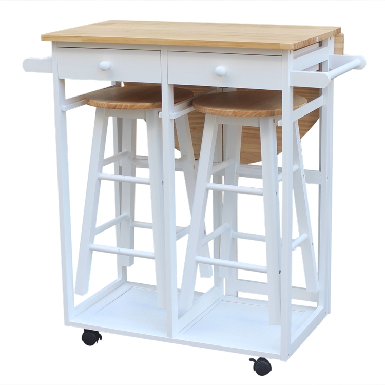 

[US Warehouse] Foldable Semi-circular Solid Wood Dining Car with 2 Round Stools, Size: 81.5 x 39.5 x 83cm(White)