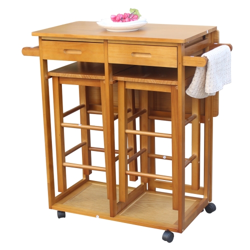

[US Warehouse] Foldable Square Solid Wood Dining Car with 2 Square Stools, Size: 81.5 x 39.5 x 83cm(Brown)