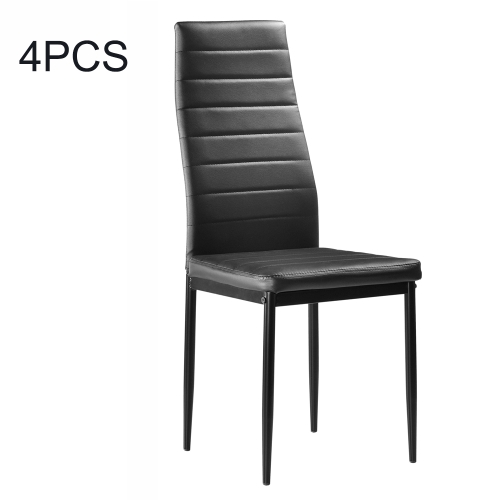 

[UK Warehouse] 4 PCS Sold Waterproof and Stainproof PU Leather High Back Horizontal Line Dining Chair(Black)