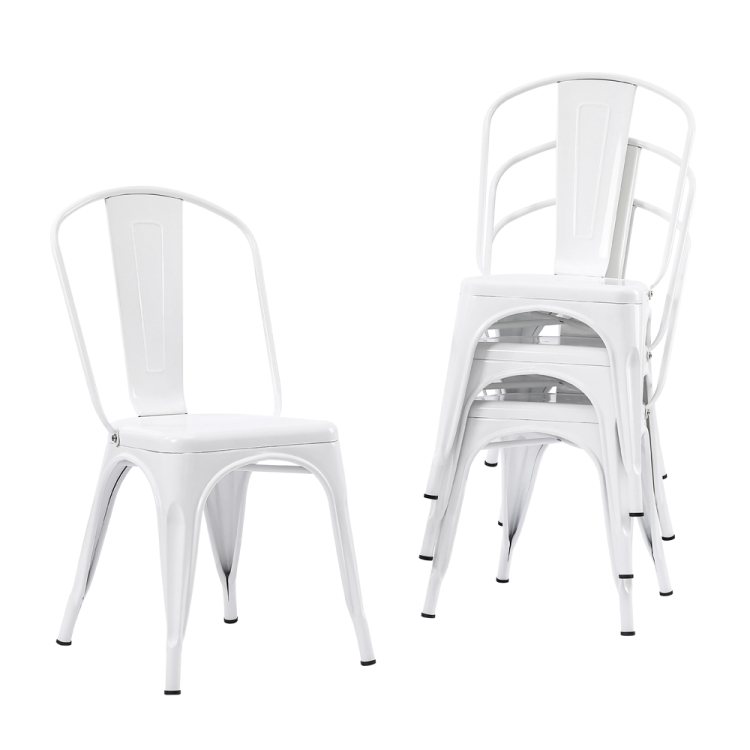 

[US Warehouse] 4 PCS High-back Retro Industrial Style Iron Leather Chair