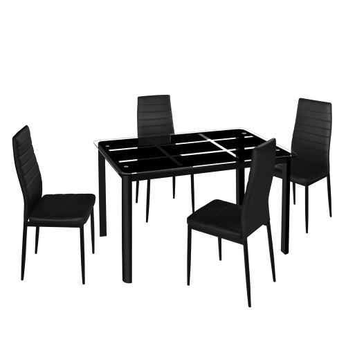 

[UK Warehouse] Simple Nine Square Grid Glass Dining Table + 4 PCS High Back Horizontal Dining Chairs(Black)