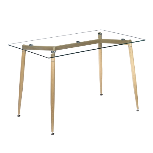 

[UK Warehouse] 4-seater Simple Wood Grain Leg Dining Table Transparent Tempered Glass Table Top, Size: 120 x 70 x 75cm