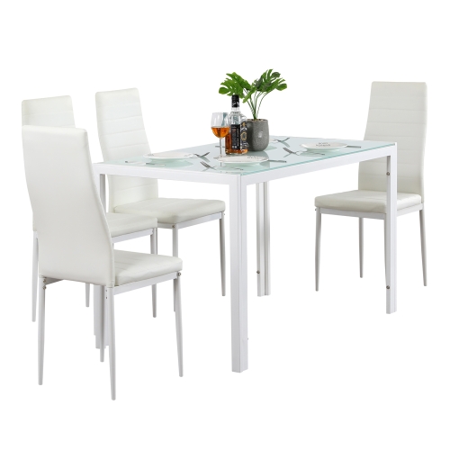 

[US Warehouse] Simple Glass Table Top + 4 PCS High-back Horizontal Dining Chairs , Size: 120 x 70 x 75cm