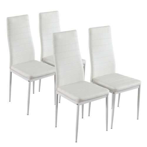 

[UK Warehouse] 4 PCS Sold Waterproof and Stainproof PU Leather High Back Horizontal Line Dining Chair(White)