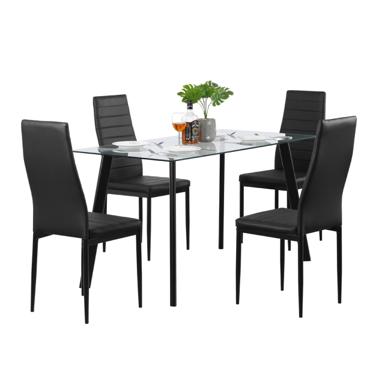 

[US Warehouse] DA130 Simple Metal Tempered Glass Dining Table And Chair Set(Black)