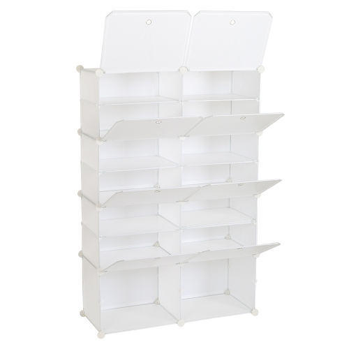 

[US Warehouse] 2 Rows 7 Layers 14 Grids Free Assembly DIY Lattice Shoe Rack Organizer Storage Rack Tower Shelf Storage Cabinet Stand (White)